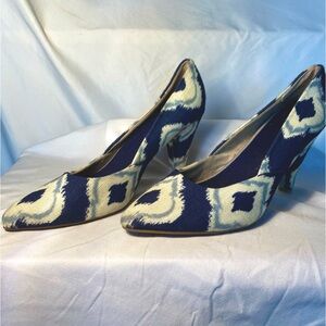 Seychelles Blue Abstract Ikat Fabric Heels Artsy Pump Boho Wedding